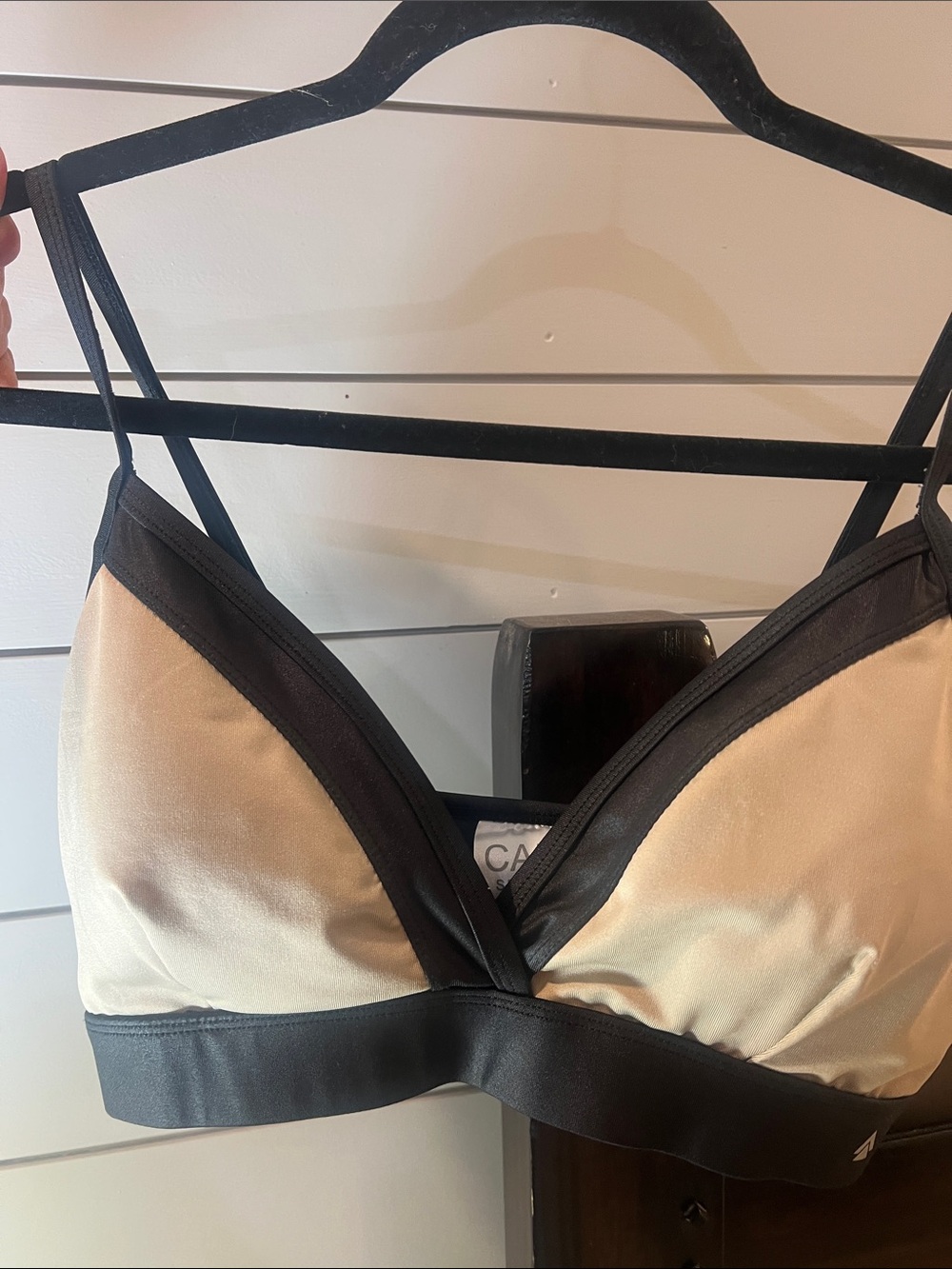 Cali brand ladies  Black and Cream Satin Colorblock Bralette size large